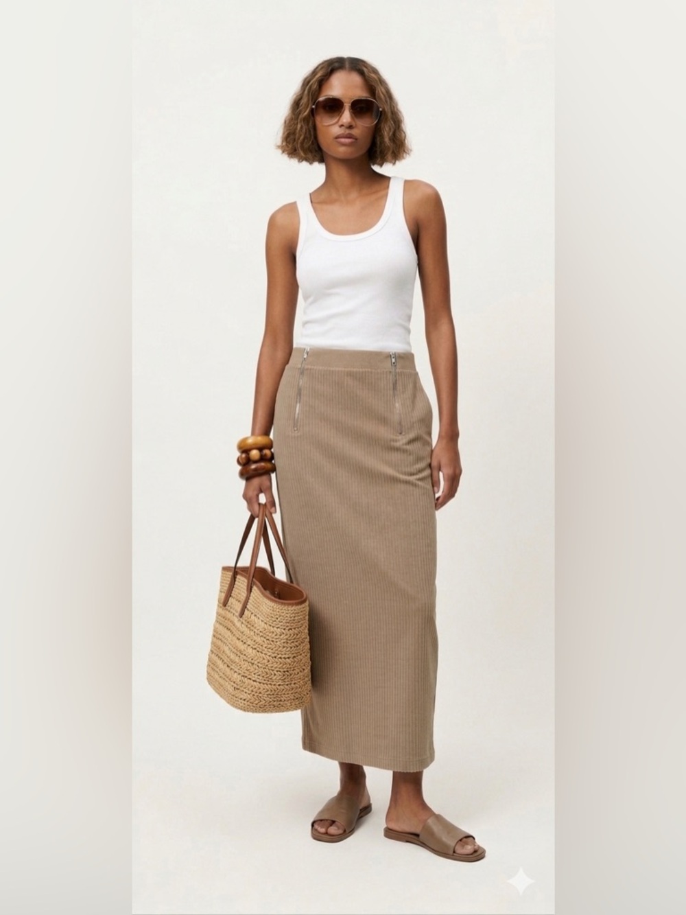 Zara Ribbed Maxi Skirt in Beige - Picture 6 of 6